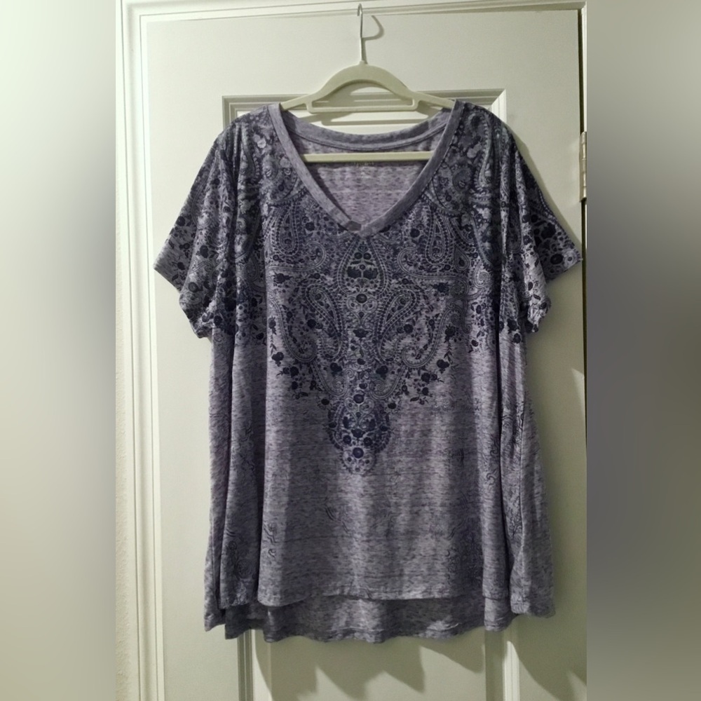 Style & Co. Boho Heather Blue V-Neck Tee